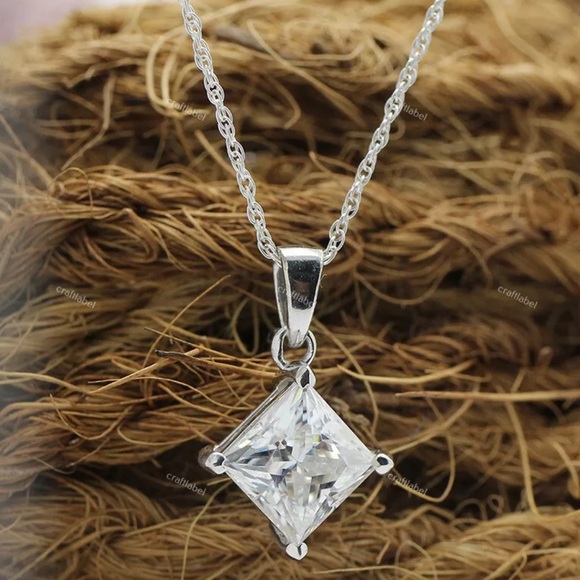 Certified Princess Cut Moissanite Diamond Necklace 2CT - Picture 8 of 12